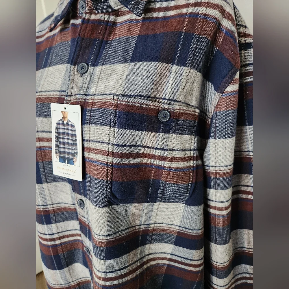 NWT WEATHERPROOF VINTAGE FLEECE LINED BUTTON DOWN HEAVIER FLANNEL - Picture 3 of 7